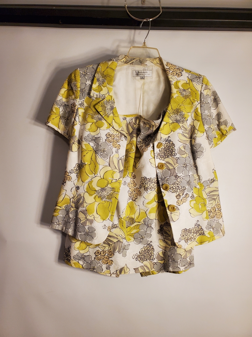 Tahari Green and Gray Floral Midi Jacket & Skirt Set - Picture 4 of 16
